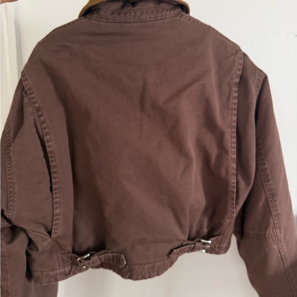 Miu Miu AUTHENTIC NEW Brown Zip-Up Corduroy Collar Crop Padded Bomber Jacket - Picture 6 of 8